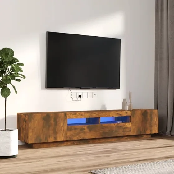 vidaXL 2 stk. tv-borde røget egetræ, med LED-lys, 200 cm