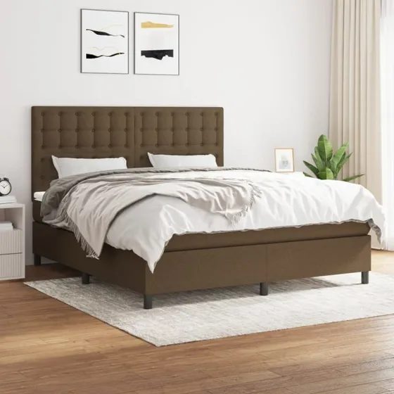 vidaXL Kontinentalseng 180x200 cm mørkebrun med justerbar gavl og pocketfjedermadras