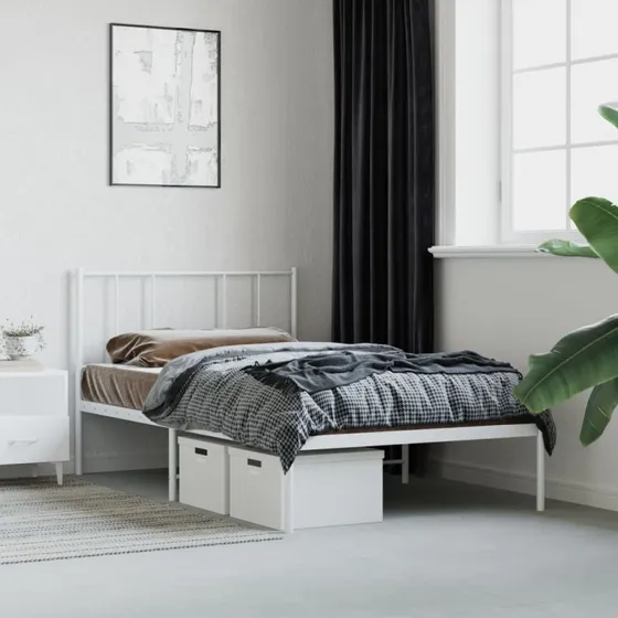vidaXL Sengeramme 90x200 cm metal hvid med sengegavl