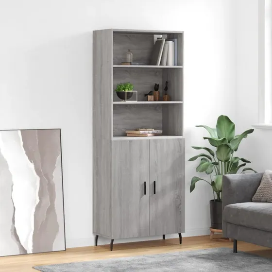 vidaXL Højskab 69,5x34x180 cm Konstrueret Træ Grå Sonoma-Eg, 2 Låger