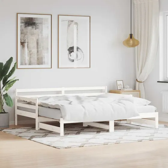 vidaXL Daybed med udtræk 90x200 cm, massivt fyrretræ, hvid