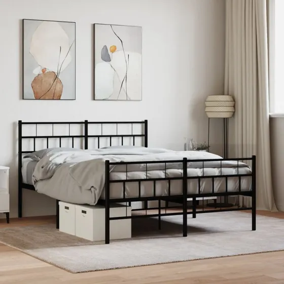 vidaXL Sengeramme 140x200 cm metal sort med gavl og fodgærde