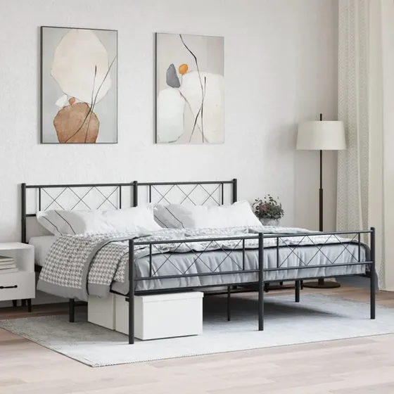 vidaXL Sengeramme 180x200 cm sort med fodgærde
