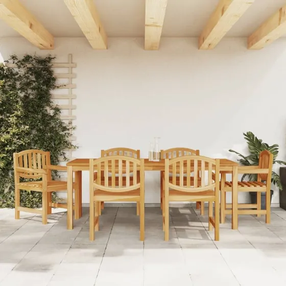 vidaXL 7-delers spisebordssæt i massivt teaktræ