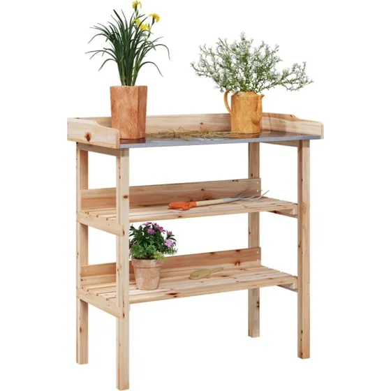 vidaXL Plantebord med Hylder 78x38x82,5 cm i Massivt Grantræ, Naturfarvet