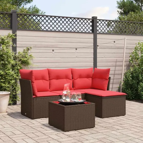 vidaXL 5-delssæt polyrattan brun, havemøbler med hynder