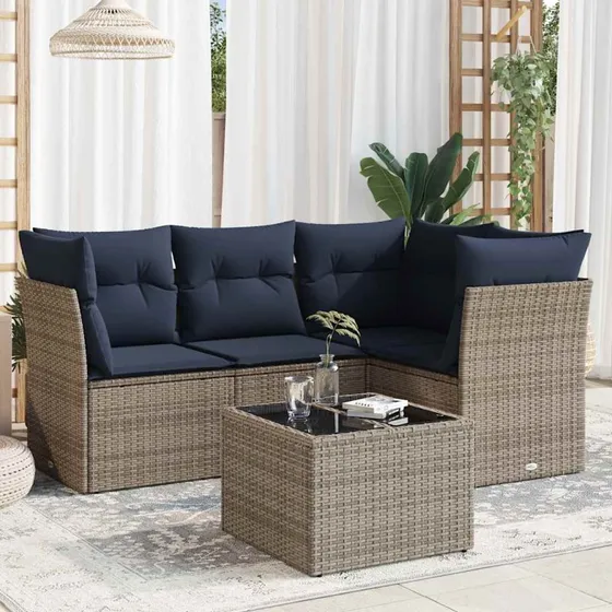 vidaXL 5-delssæt med polyrattan, grå, til have