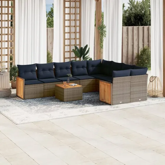 vidaXL 10-delssæt med polyrattan, grå, til have