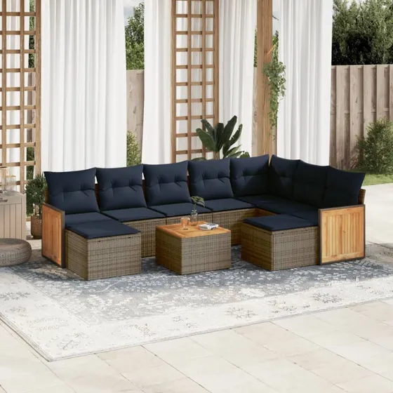 vidaXL 10-delssæt med polyrattan, grå, til have