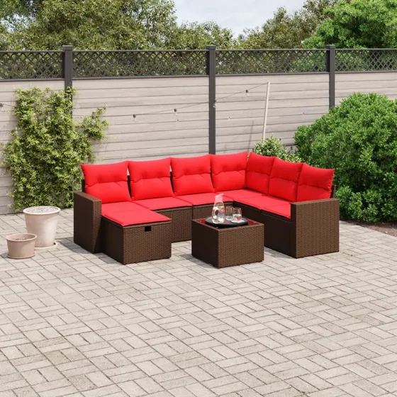 vidaXL 8-delssæt polyrattan brun havemøbler