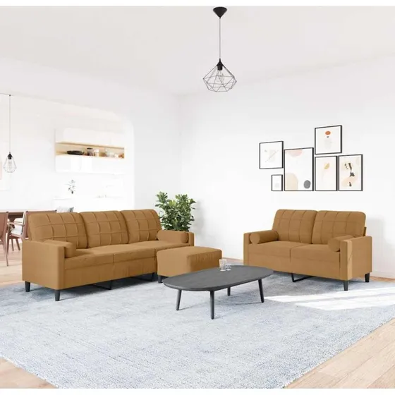 vidaXL 3-delet sofasæt med hynder og bolsterpuder, brun
