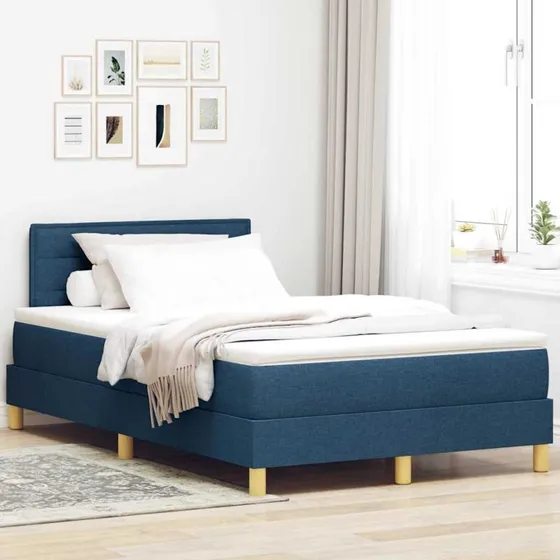 vidaXL Boxspring Seng med Hovedgærde Blå 120x190 cm