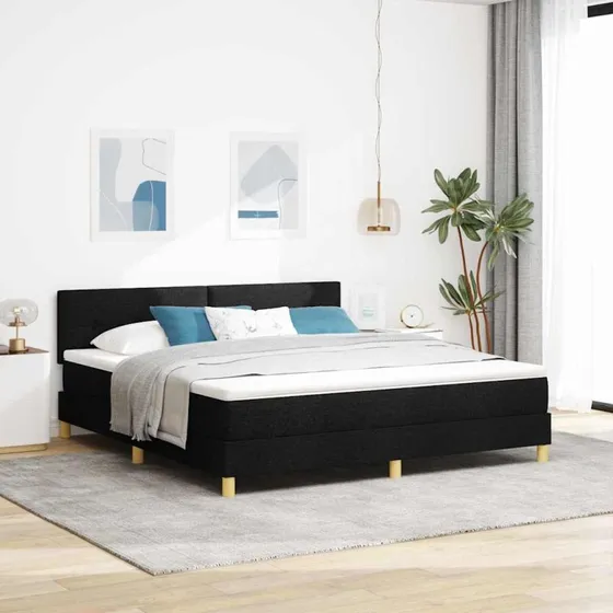 vidaXL Boxspring seng med pude og hovedgærde, sort 180x200 cm
