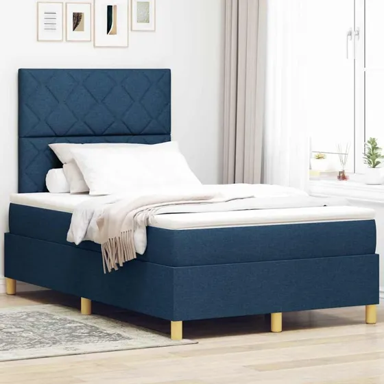 vidaXL Boxspring Seng med Hovedgærde Blå 120x190 cm Stof