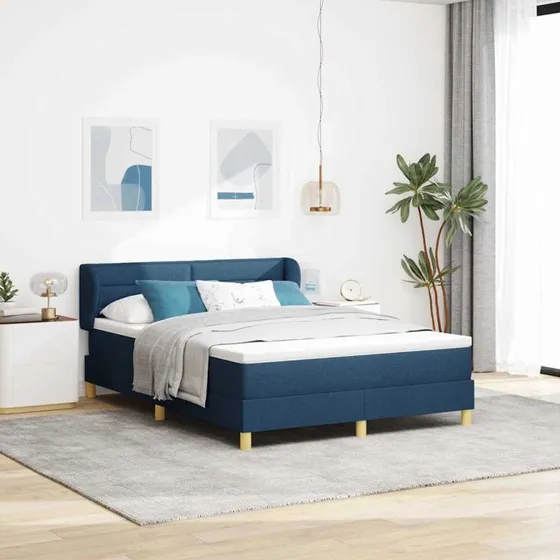 vidaXL Boxspring seng med madras og hovedgærde, blå, 160 x 200 cm