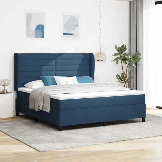 vidaXL Box spring seng med madras, blå, 180 x 200 cm