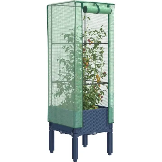 vidaXL Højbed med drivhusovertræk 40x40x140 cm rattan-look