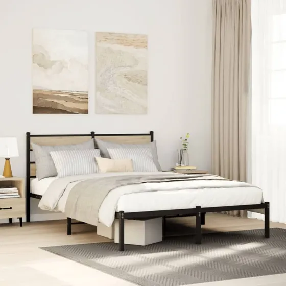 vidaXL Sengeramme 160x200 cm Metal Sonoma-Eg
