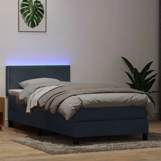 vidaXL Kontinentalseng 90x220 cm mørkegrå fløjl med LED-lys og pocketfjedremadras