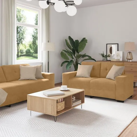 Fløjl Sofa Sæt 2 stk Brun 221 x 78 x 80 cm