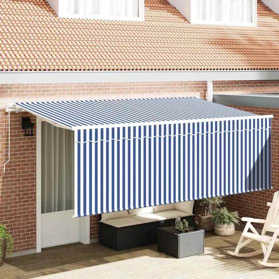 vidaXL Utrækkelig Markise Blå/Hvid 350 x 200 cm