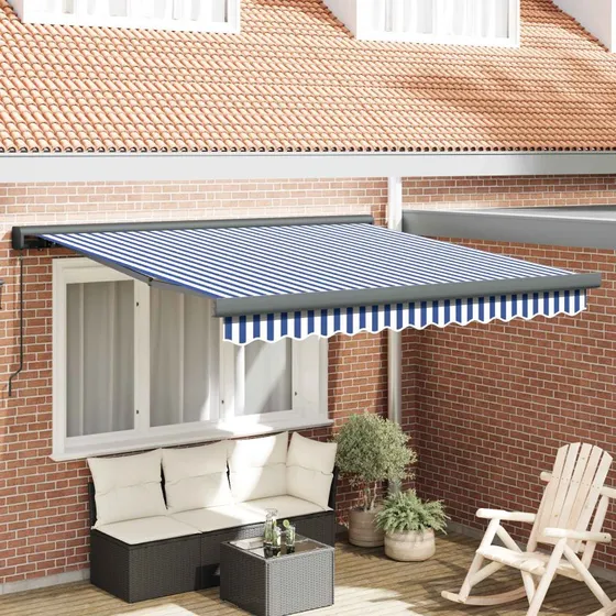 vidaXL Utrækkelig Markise Blå og Hvid 300 x 250 cm
