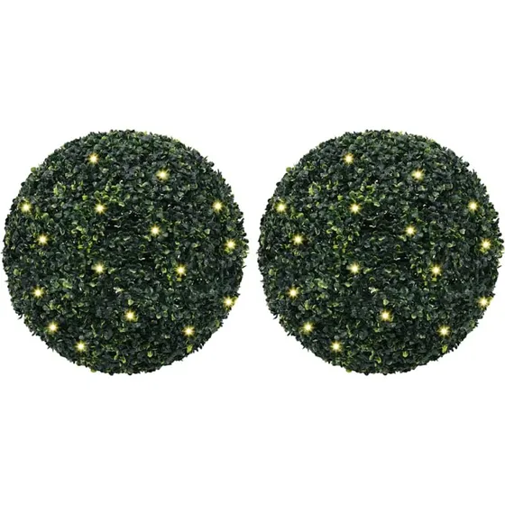 vidaXL Kunstige buksbomkugler med LED-lys 2 stk Grøn 52 cm