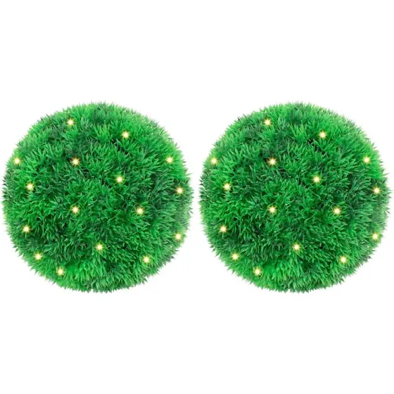 vidaXL Kunstige Buksbomkugler med LED-lys 2 stk Grøn 22 cm