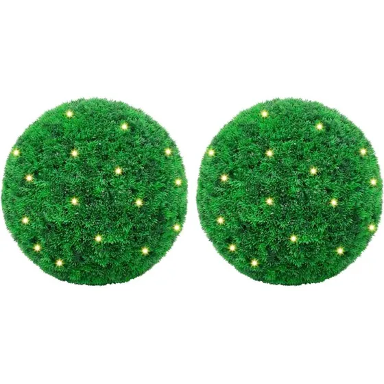 vidaXL Kunstige Buksbomkugler med LED-lys 2 stk Grøn 27 cm