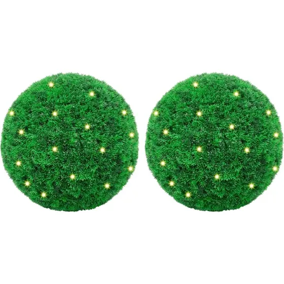vidaXL Kunstige Buksbomkugler med LED-lys 2 stk Grøn 35 cm
