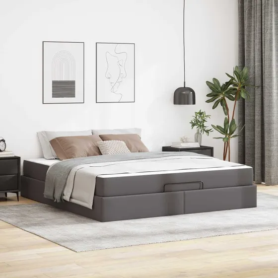 vidaXL Sengeramme med madras 2 stk Grå PVC