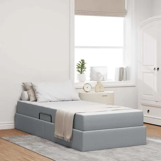 vidaXL Seng med opbevaring, lysegrå 90 x 190 cm, polyester
