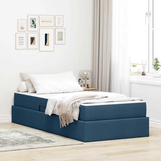 vidaXL Seng med opbevaring, blå 100 x 200 cm, polyester