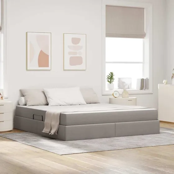 vidaXL Seng med opbevaring, Gråbrun 160x200 cm, Polyester
