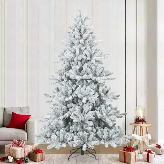 vidaXL Kunstigt bøjelig juletræ hvid 240 cm PVC, stål