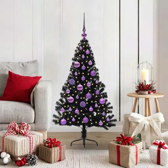 vidaXL Kunstig Juletræ 120 cm Sort med 150 LED'er