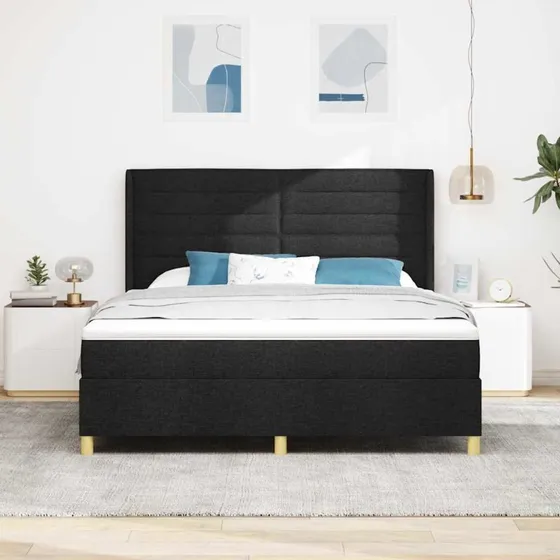 vidaXL Boxspring Seng med Madras, Sort, 180 x 200 cm