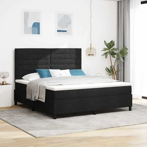 vidaXL Boxspring seng med LED, sort 180x200 cm, stof