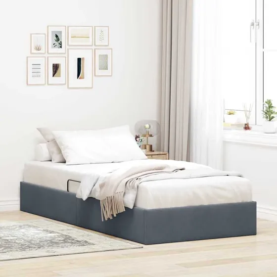 vidaXL Opbevaringsseng 90 x 190 cm Mørkegrå Fløjl