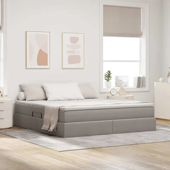vidaXL Seng med opbevaring, Gråbrun 180 x 200 cm, Polyester