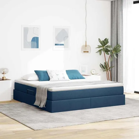 vidaXL Seng med opbevaring og madras, blå, 180 x 200 cm