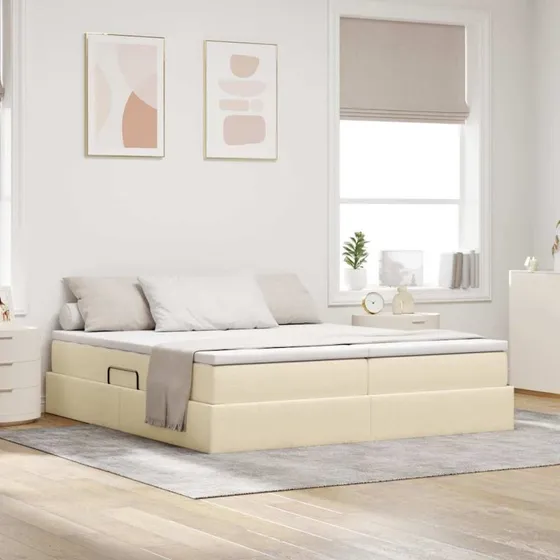 vidaXL Seng med opbevaring, creme 180 x 200 cm, polyester