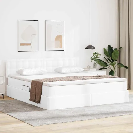 vidaXL Seng med opbevaring 180x200 cm Ren Hvid Faux læder