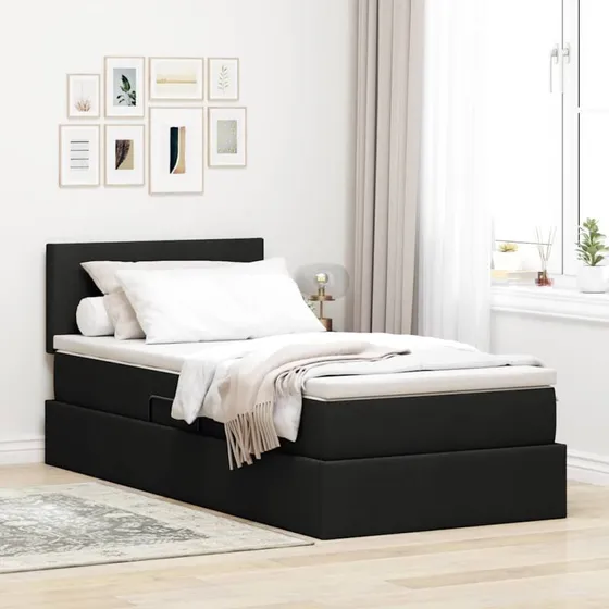 vidaXL Seng med opbevaring og madras, 100 x 200 cm, sort