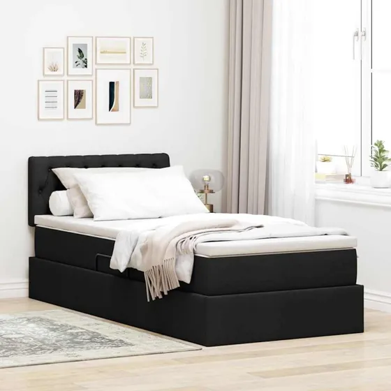 vidaXL Seng med opbevaring og madras, sort, 100 x 200 cm