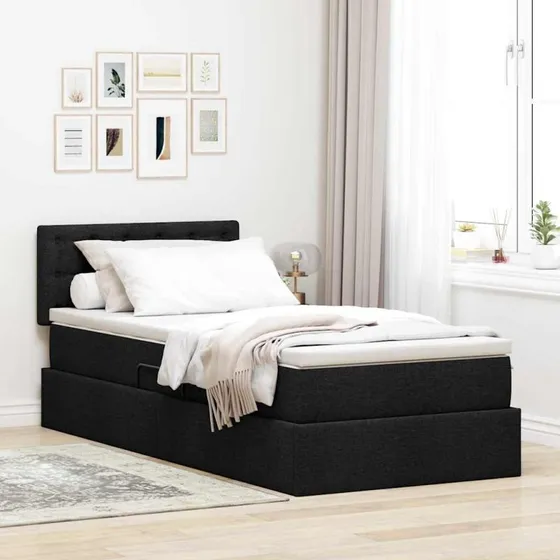 vidaXL Seng med opbevaring, 100 x 200 cm, Sort, Konstrueret træ