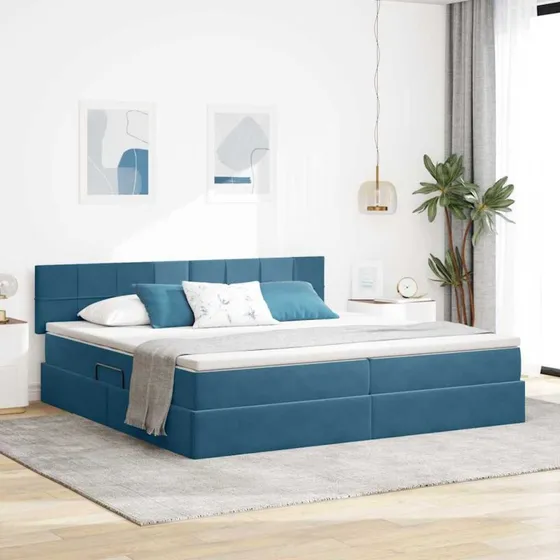 vidaXL Opbevaringsseng 200 x 200 cm Mørk blå Fløjl med madras
