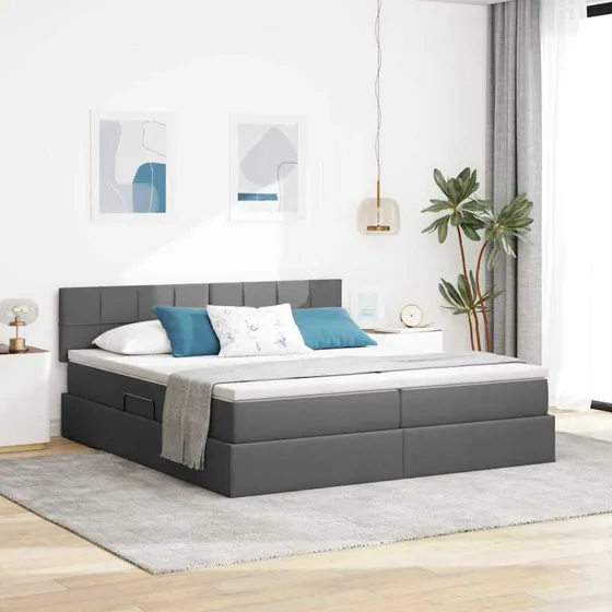 vidaXL Opbevaringsseng med Madras, Mørkegrå 200 x 200 cm, Faux Læder