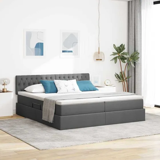 vidaXL Opbevaringsseng med Madras, Mørkegrå 200x200 cm, Faux Læder