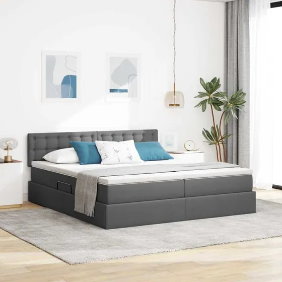 vidaXL Opbevaringsseng med Madras Mørkegrå 200x200 cm Faux Læder